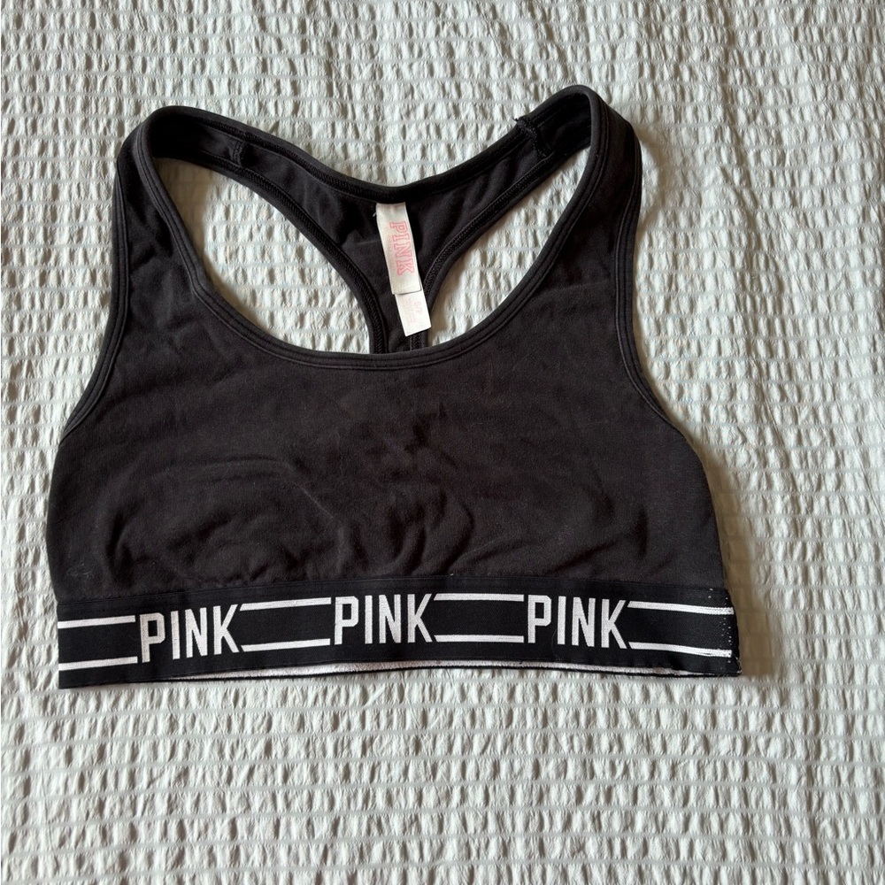 PINK Victoria's Secret Black Racerback Sports Bra